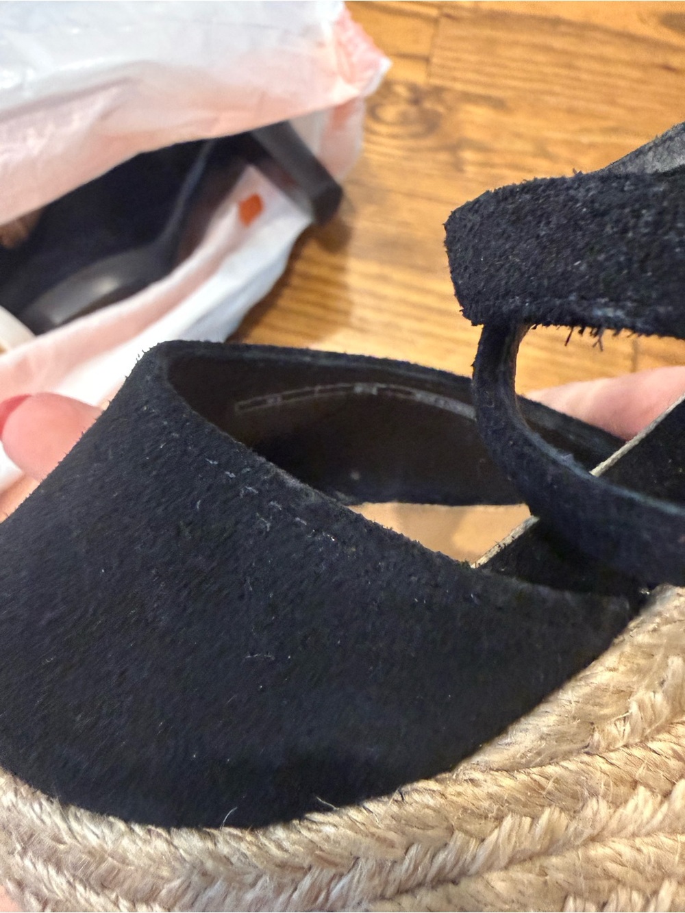 UGG Black Suede Reagan Wedge Sandals with Ankle Ties - size 8 - Picture 8 of 8